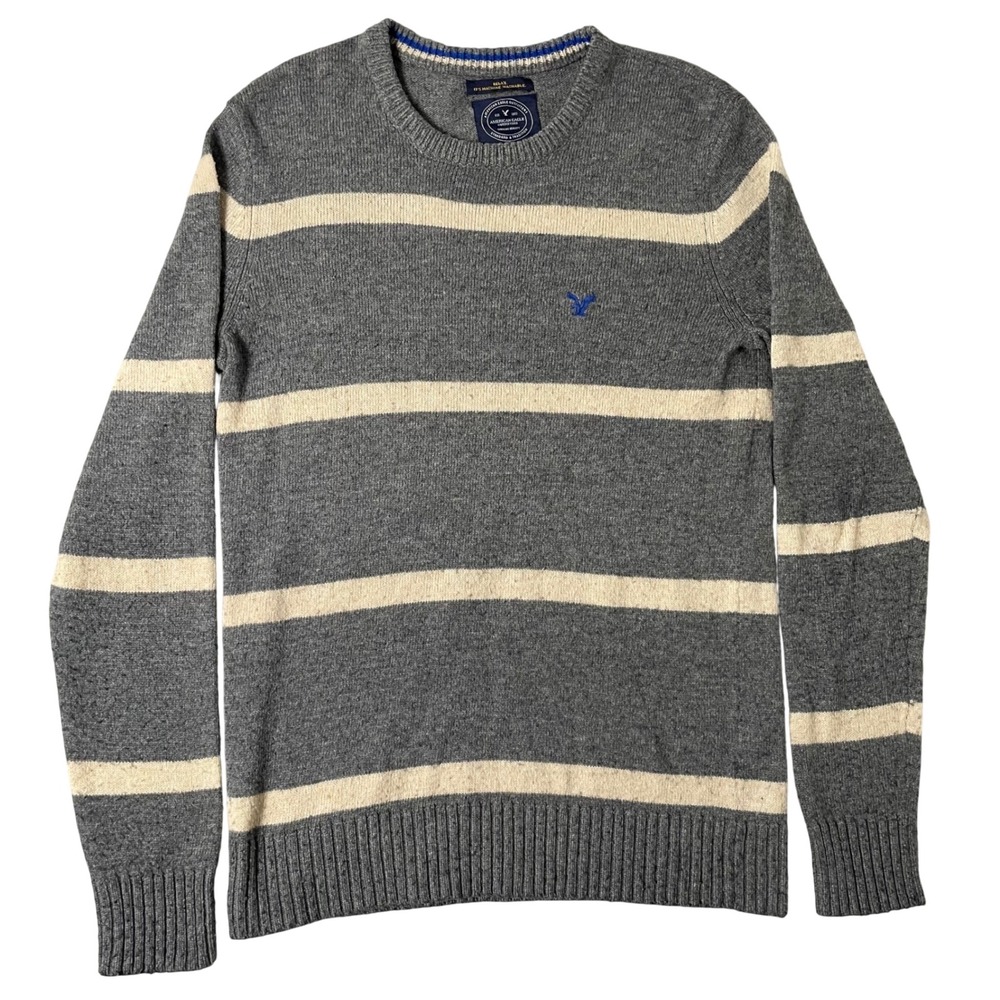 American Eagle Sweater Mens Small Athletic‎ Fit Striped Wool Blend Y2K Preppy